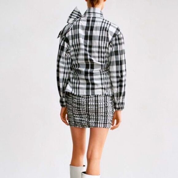 ZARA Plaid Set Skirt & Bow Neck Top Matching 2 Piece Size XS • BLOGGER FAVORITE - Picture 3 of 14